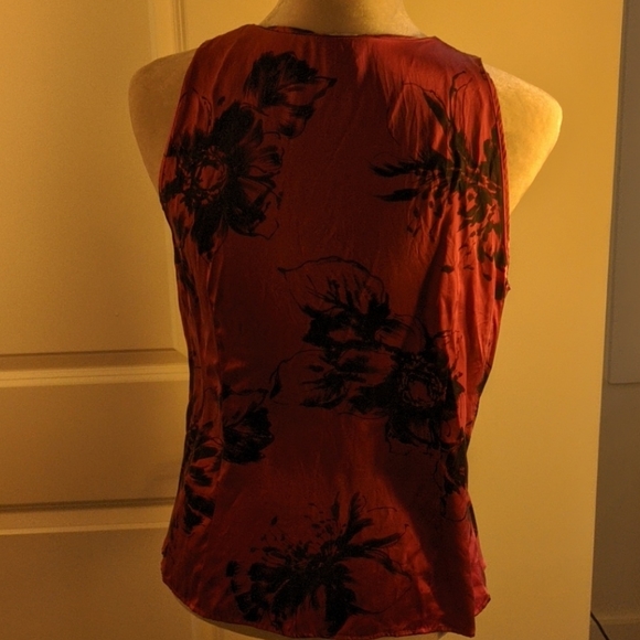 Silk Burgundy Black Floral Ann Taylor top - Picture 3 of 4